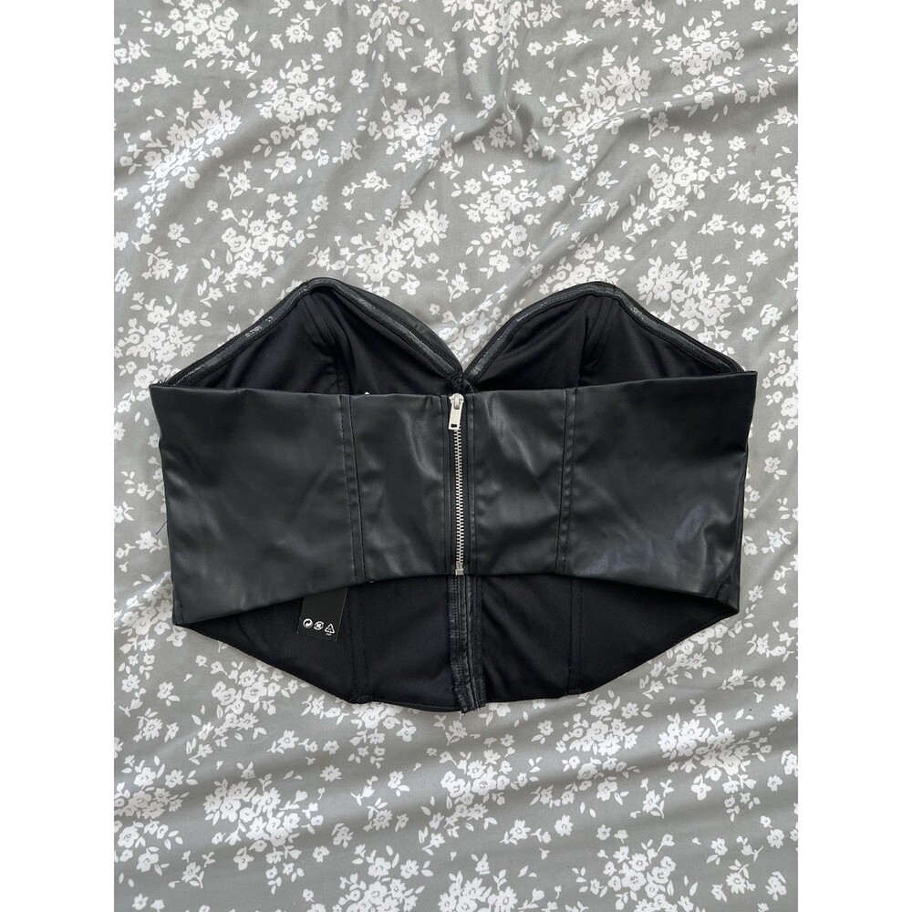 NWT H&M Divided Black Faux Leather Top Vegan Size M Medium Crop Zipper